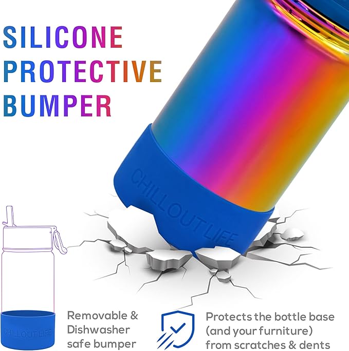 CHILLOUT LIFE 12 oz Kids Insulated Water Bottle for School with Straw Lid Leakproof and Cute Waterproof Stickers, Personalized Stainless Steel Thermos Flask Metal, Dishwasher Safe Color