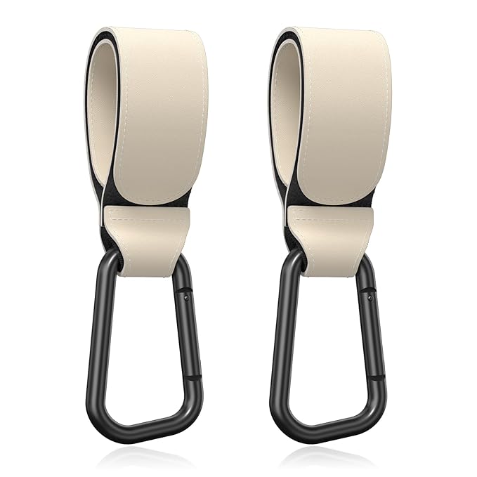 Baby Stroller Hooks for Hanging Bags, Universal Stroller Clips Accessories, Mommy Hook for Diaper Bag, Shopping Cart, Purse, Backpack - 2 Pack, Off White