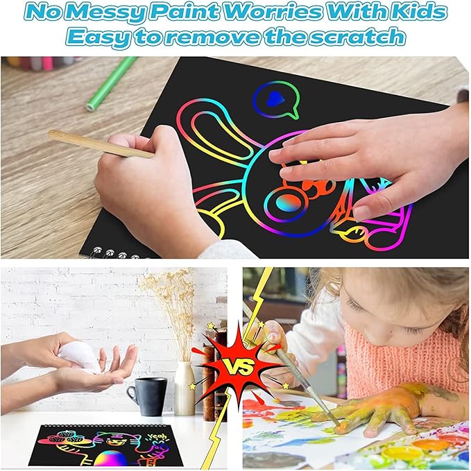 Smasiagon Scratch Paper Art Set: 2 Pack Notebooks Art Supplies and Crafts for Kids Back to School Classroom Ages 3 4 5 6 7 8 9 10 Girls Boys Toys Valentine's Day Birthday Party Travel Favor Games