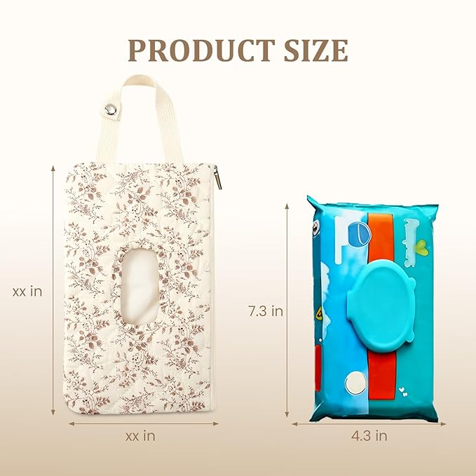 Quilted Baby Diaper and Wipes Pouch Portable Mommy Bag for Stroller Reusable Wipes Pouch with Lanyard for Casual Travel (Beige)