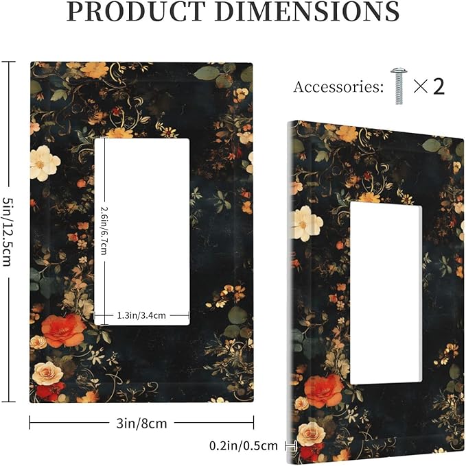Vintage Orange Pink Black Roses Floral Flower Decorative Outlet Covers 1 Gang Single Rocker Light Switch Cover Plate Wall Plates GFCI Faceplate for Farmhouse Bedroom Decor