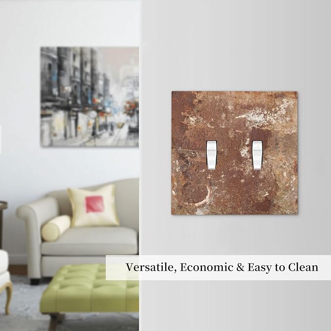 Decorative Switch Plates Shabby Old Aged Rusty Antique Brass Metal 2 Gang Double Toggle Outlet Light Switch Cover Wall Plate Electrical Faceplate For Farmhouse Cabin Decor