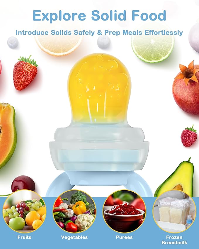 Silicone Baby Fruit Feeder with Freezer Nibble Tray Combo, Baby Teethers, Breastmilk Popsicle Molds for Teething Relief, BPA Free Fresh Food Feeder for Safe Infant Self Feeding (Sky Blue)