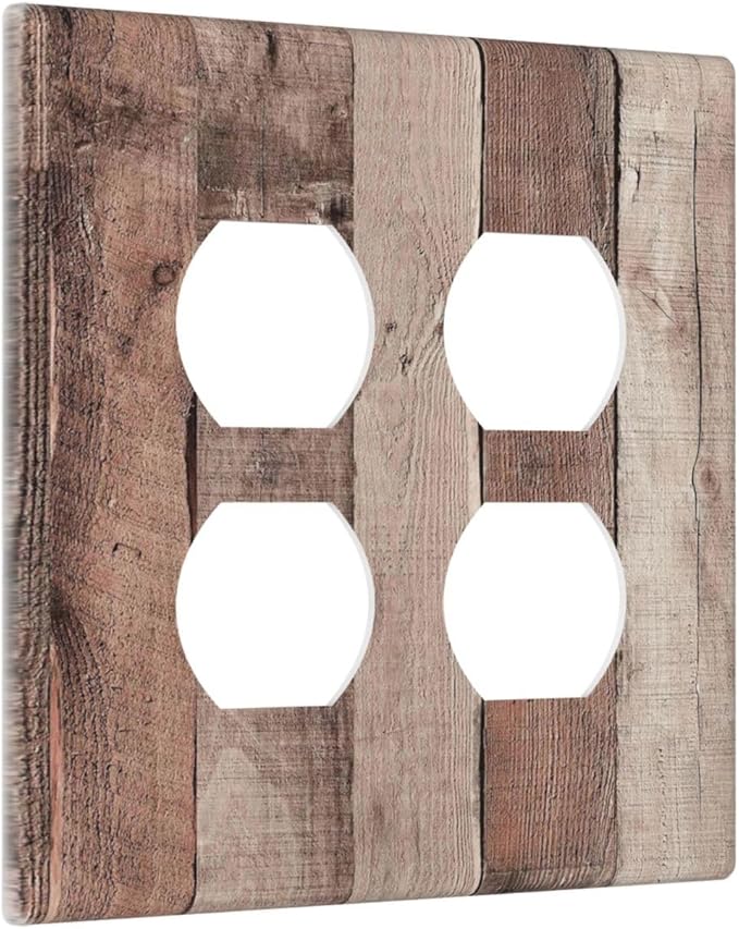Outlet Covers Retro Wood Brown Farmhouse Barn Wooden 2 Gang Double Duplex Decorative Light Switch Covers Electrical Wallplates Socket Faceplate for Farmhouse Cabin Decor