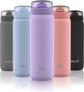 Ello Cooper 18oz Kids Stainless Steel Water Bottle with Straw and Carry Handle, Double Walled and Vacuum Insulated Metal, Leak Proof Locking Lid with Soft Silicone Spout, Reusable, BPA Free, Lilac