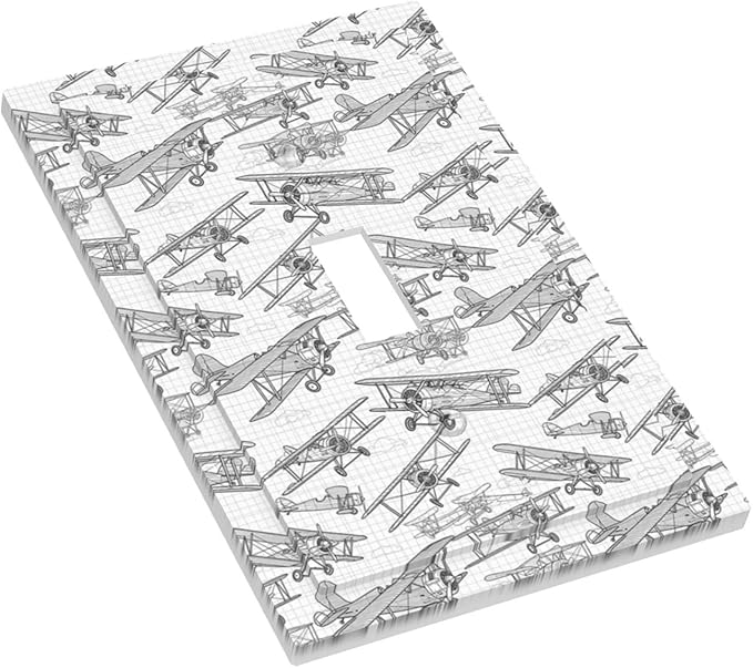 Vintage Biplane 1-Gang Toggle Light Switch Plate, Aviation Blueprint Grid Retro Pilot Dream Decorative Wall Plate for Boys Room