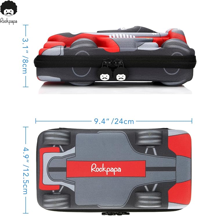 rockpapa Large-Capacity Race Car Pencil Case, Pencil Box, Storage Box for School Students Boys Teens Kids Toddlers Grey Red