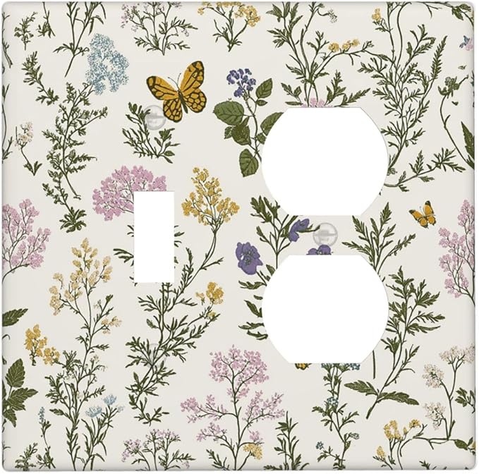 Wallplates Vintage Colorful Flowers Butterfly Floral 1 Toggle 1 Duplex Switch Plate Electrical Gfci Faceplate Decorative Light Switch Covers For Bed Room Living Room Decor