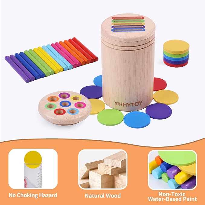 YHHYTOY Montessori Toys for 3 Year Old, Dual Play Wooden Educational Color Sorting Toy Toddler Preschool Learning Activities, Fine Motor Skills Sensory Toys for Toddlers 3-5 Girl Boy Birthday Gifts