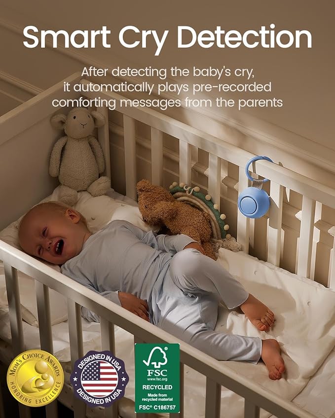 CHICWAY 2026 Mom's Choice Awards, Portable Sound Machine for Baby Adult, AI Cry Detection, 18 Soothing Sound, Bluetooth Rechargeable White Noise Machine for Home Office Travel, Nursery Light, Blue