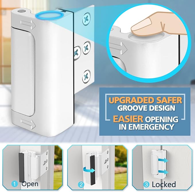 Door Lock for Front Door Kids Safety - Home Security Door Reinforcement Locks Child Proof for Doors Latches for Top of Inside Childproof Flip for Night Bedrooms Apartment Add Extra Lock