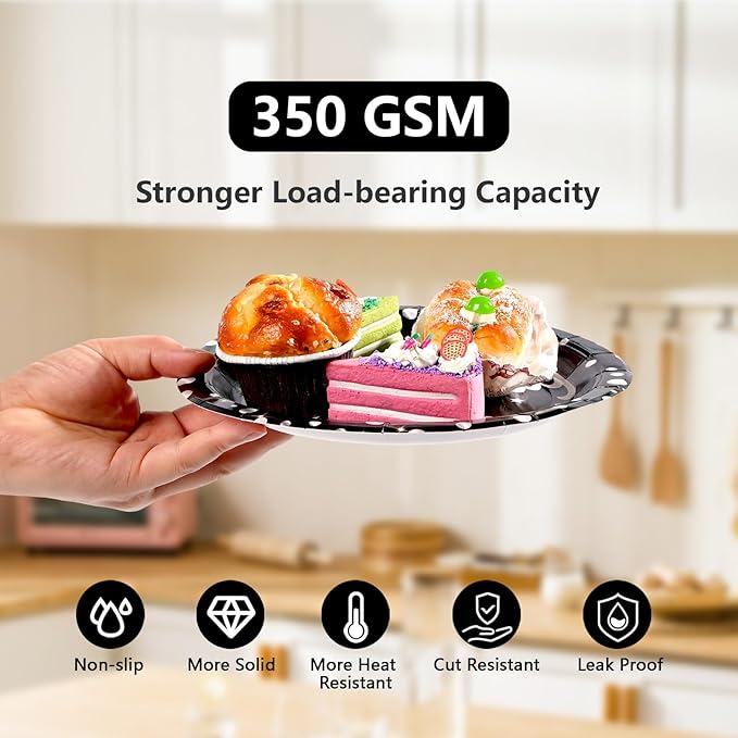 Grencian 96Pcs Black and Silver Birthday Party Decorations Silver Polka Dots on Black Paper Plates and Napkins Disposable Tableware for Women Men Birthday Party Graduation Decorations 2026 Serve 24