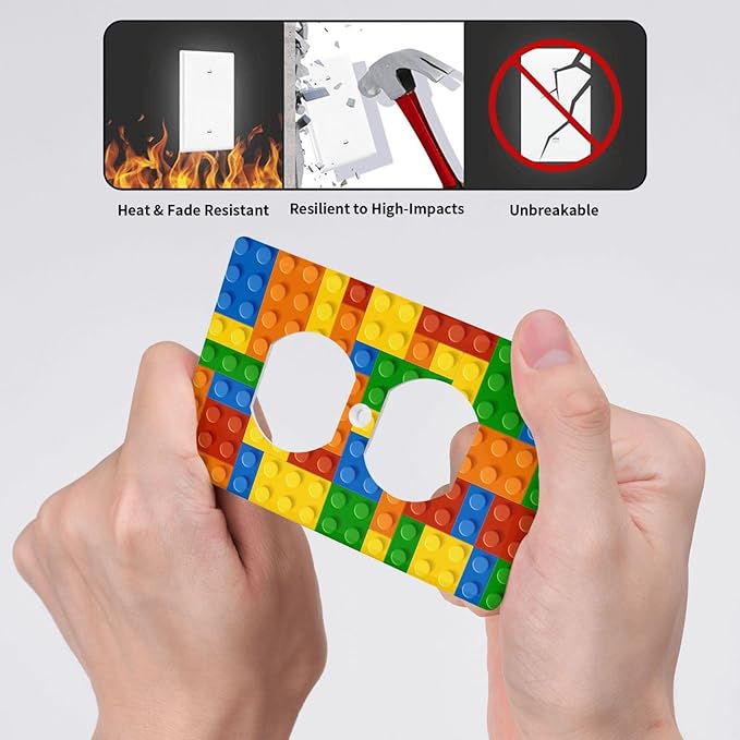 Colorful Bricks Outlet Covers Decorative Electrical Outlets Duplex Outlet 1-Gang Wall Plate Receptacle Wall Outlet Cover