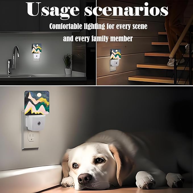 Mountains Night Sky Moon Night Light,Plug Into Wall Decor for Stairway,Hallway,Kitchen,Dusk to Dawn Sensor Nightlights for Boys/Girls/Women/Men Room Gifts