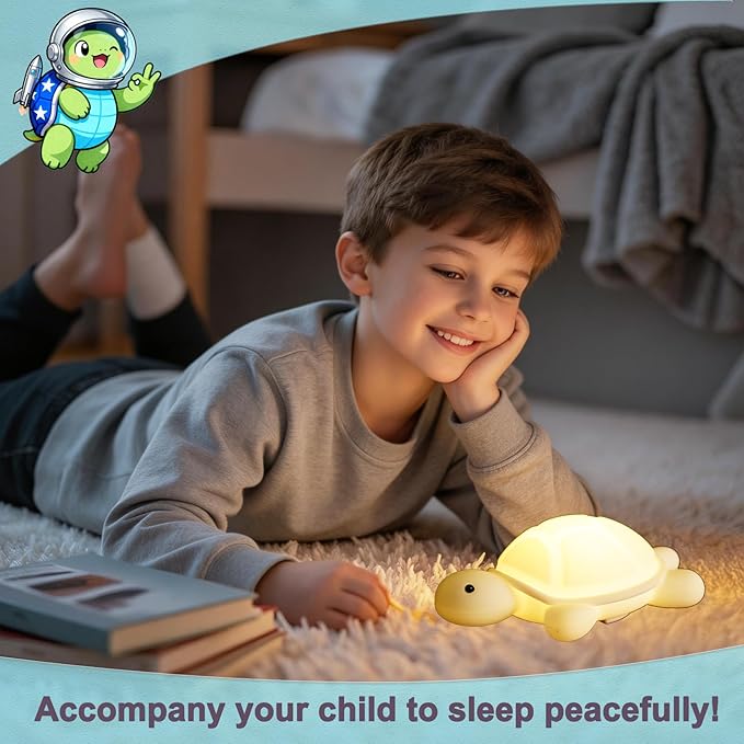 Turtle Night Light, Sea Turtle Gifts, Cute Soft Silicone Squishy LED Lamp with 7 RGB Colors, Dimmable, Timer, Touch Control, Kids' Bedroom Decor