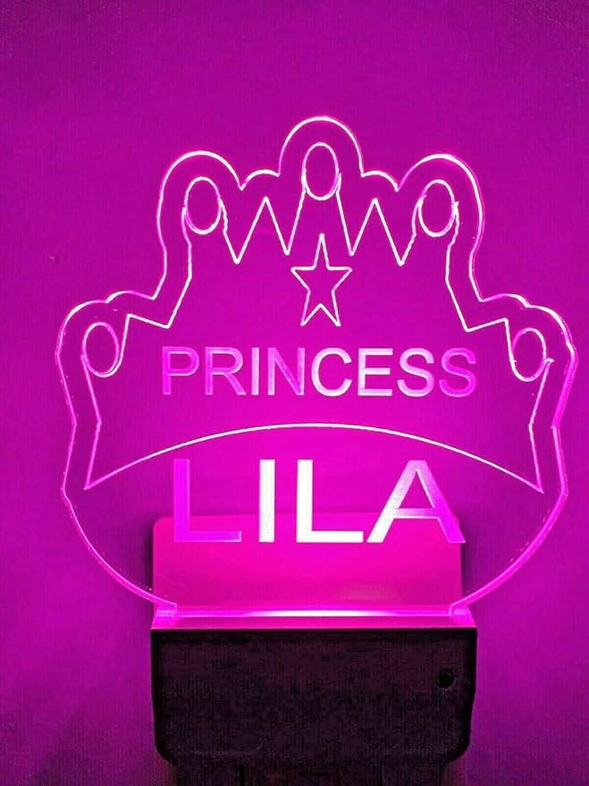 Night Light Multi Color Personalized LED Plug-in Ultra-Slim Touch Light Smart Dusk to Dawn Sensor Kids Christmas/Birthday Gifts Children's Bedroom Kitchen Bathroom Hallway Variations (Princess Crown)
