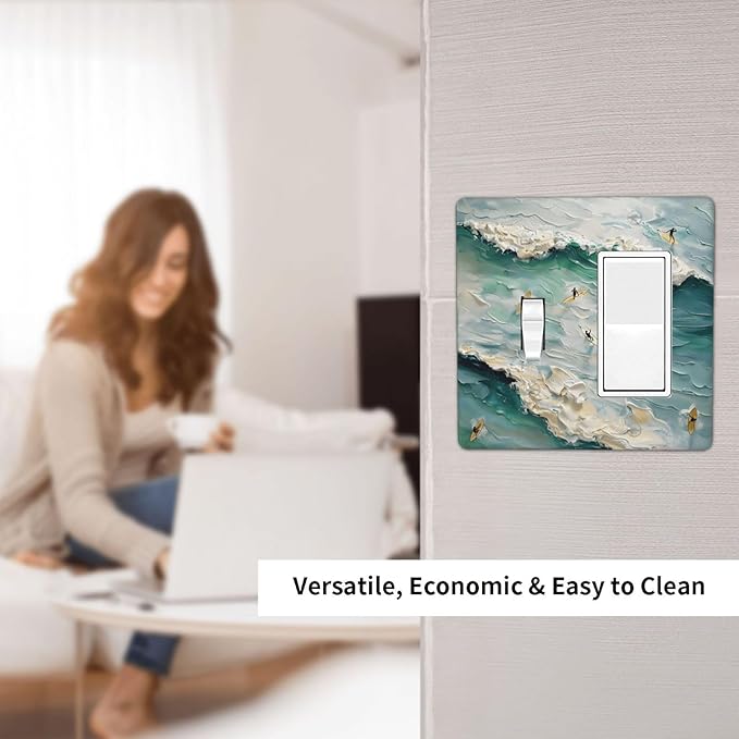 Beach Waves Ocean Surfing Hoverboard Painting Print Outlet Covers 1 Toggle 1 Rocker Combination Decorative Wall Plate Electrical Switch Plates Light Switch Cover Plate for Bedroom Living Room Decor