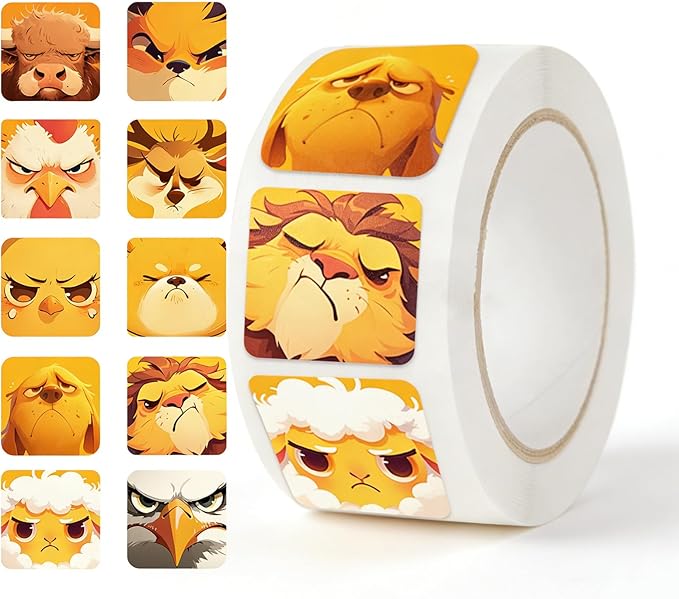 500Pcs Cartoon Animals Sticker Roll, Funny Waterproof Animals Stickers for Kids, Colorful Decals for Crafts, Water Bottle, Laptop, Bumper,Helmet, Fridge, School Rewards, Party Goodie Bags