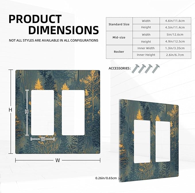 Decorative Outlet Covers with Golden Trees & Abstract Gradient Forest Landscape Design 2 Gang Wall Plate Double Rocker Light Switch Cover Switch Plate Cover for Blue Retro Home Decor
