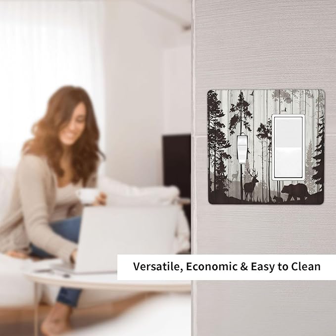 Light Switch Cover Rustic Deer Hunting Forest Woodland 2 Gang Toggle Rocker Combo Wall Plates Country Decorative Switch Plates and Outlet Covers Receptacle Cover for Farmhouse Home Decor