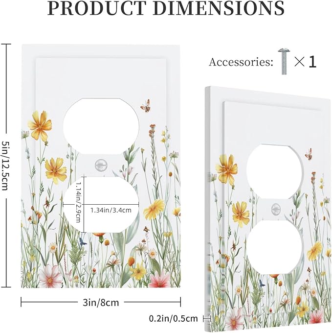 Decorative Outlet Covers Rustic Colorful Floral Butterfly Watercolor Flowers 1 Gang Duplex Light Switch Cover Plate Electrical Switch plates WallPlates Socket Covers for Bathroom Bedroom