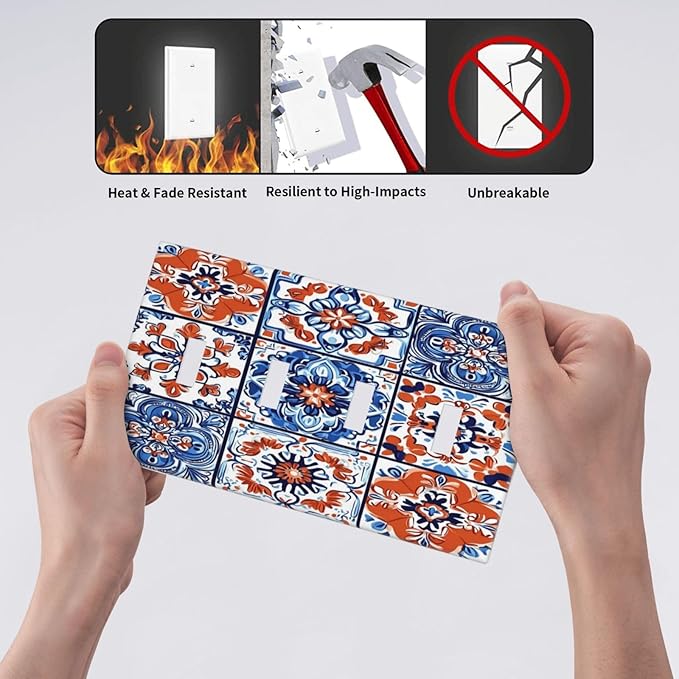 Light Switch Covers Colorful Talavera Mexican Tile Quad Toggle Electrical Faceplate 4 Gang Wall Plate Decorative Switch Plates For Bathroom Kitchen Decor