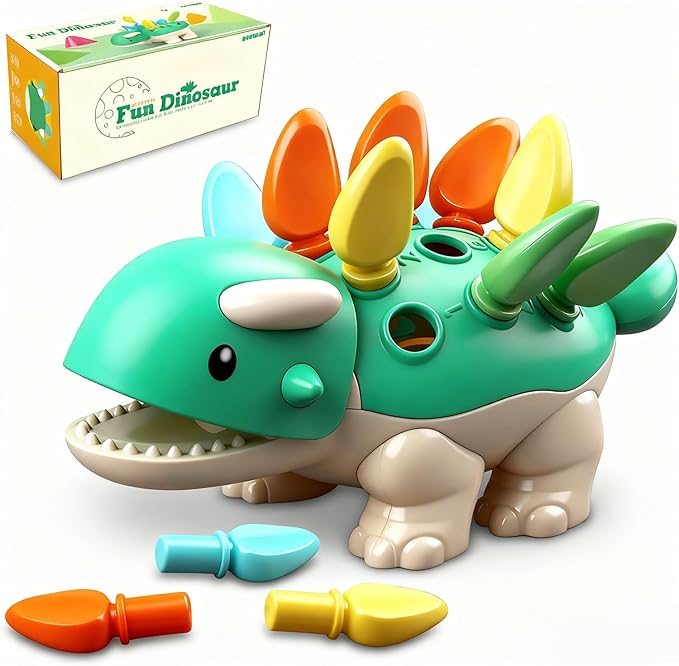 Baby Sensory Toys Toddler Montessori Learning Fine Motor Skills Toy for 6 9 12 18 Month One Year Old Boy Birthday Gift Kid Sorting Stacking Color Recognition Dinosaur Age 1 2 3 4 Educational Toys