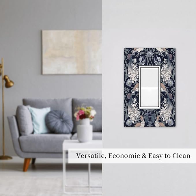 William Morris Vintage Floral Birds Peacocks 1 Gang Rocker Light Switch Covers Single Decora Outlet Wall Plate Decorative Switchplate Faceplate GFCI for Country Bathroom Bedroom Decor