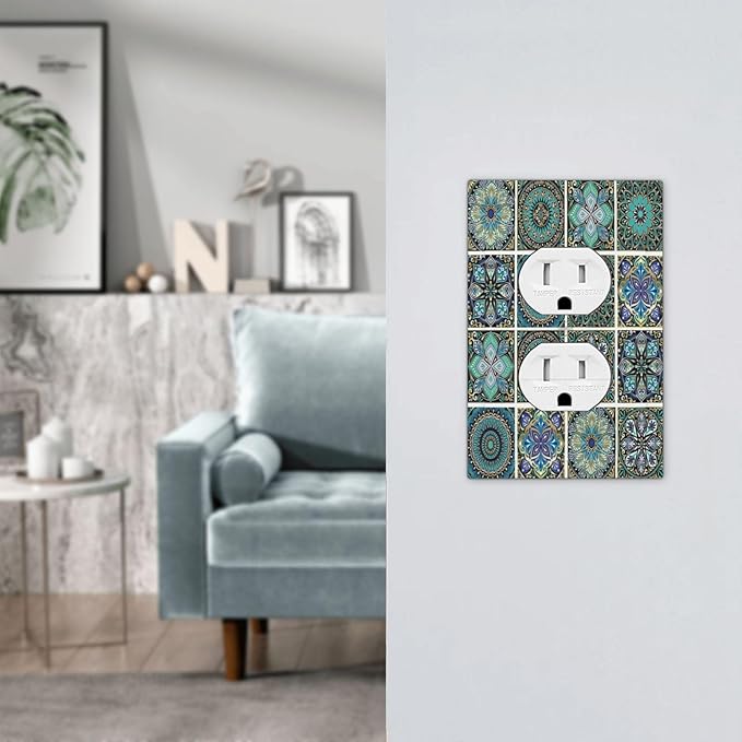 Outlet Covers Mandala Decorative Rustic Vintage Turquoise Pattern 1 Gang Duplex Wall Plate Decorative Switch Plates Electrical Receptacle Faceplate Light Switch Cover for Bedroom Bathroom