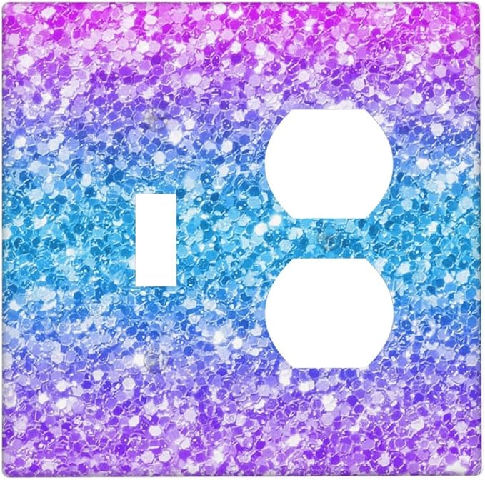 Light Switch Cover Plate Fantasy Colorful Glitter Blue Purple Gradient 2 Gang Outlet Covers 1 Toggle 1 Duplex Socket Cover Wallplates Electrical Switch Plate Covers for Kids Room Home Decor