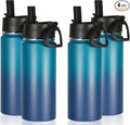 Volhoply 16 OZ Kids Water Bottle Bulk 4 Pack,Insulated Sports Bottles with Straw Lid,Stainless Steel Bottle with Handle Keep Cold & Hot,Double Wall Vacuum Tumbler Cups for School(Dark Night, 4)