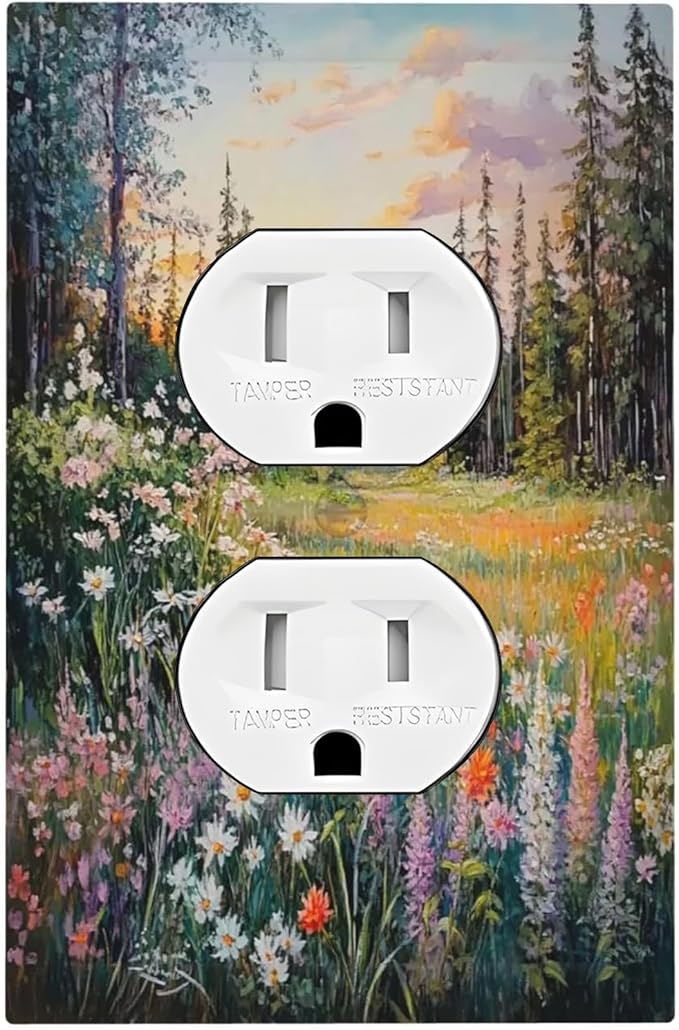 Outlet Covers Floral Landscape Rustic Nature Wildflower 1 Gang Duplex Light Switch Cover Decorative Switch Plates Electrical Receptacle Faceplate Wall Plate For Bed Room Living Room Decor