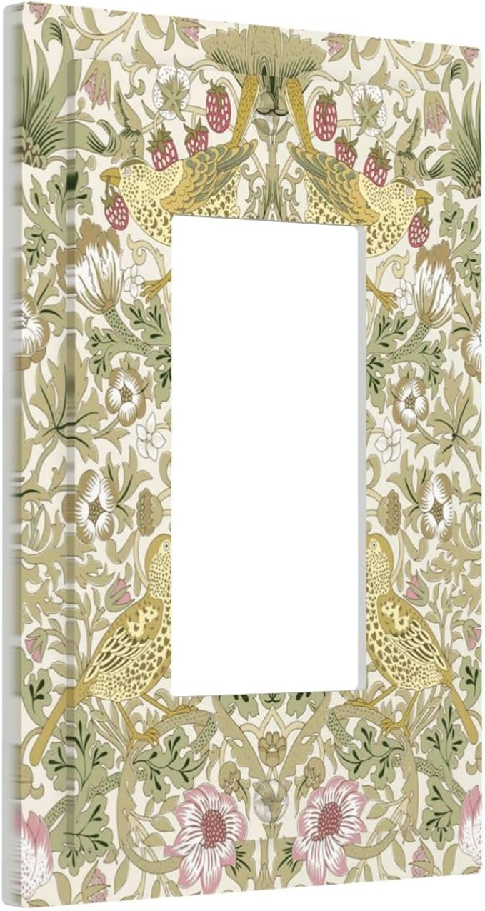 William Morris Vintage Strawberry Bird Botanical Decorative Outlet Covers 1 Gang Single Rocker Light Switch Cover Plate Wall Plates GFCI Faceplate for Farmhouse Home Decor
