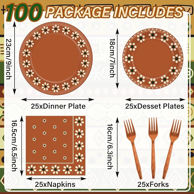 100 Pcs Cielito Lindo Plates Platos De Barro Mexicanos Mexican Party Plates and Napkin Set Mexican Fiesta Birthday Decoration Supplies Tableware Terracotta Flower Clay Pottery Party Favor Serves 25