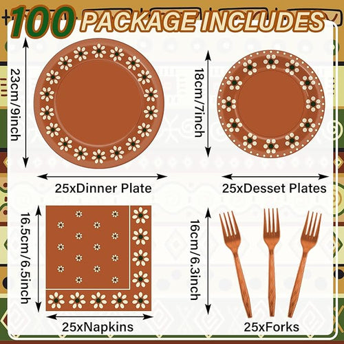 100 Pcs Cielito Lindo Plates Platos De Barro Mexicanos Mexican Party Plates and Napkin Set Mexican Fiesta Birthday Decoration Supplies Tableware Terracotta Flower Clay Pottery Party Favor Serves 25
