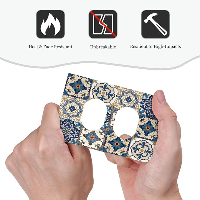 Outlet Covers Mandala Decorative Tile Talavera Moroccan Tiles 1 Gang Duplex Electrical Receptacle Faceplate Light Switch Cover Wall Plate Decorative Switch Plates for Bedroom living Room