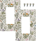 Outlet Covers Boho Floral Vintage Flowers Plants 1 Gang Duplex Light Switch Cover Plate Decorative Wall Plates Electrical Switchplate Receptacle for Bathroom Bedroom Decor（2 Pack）