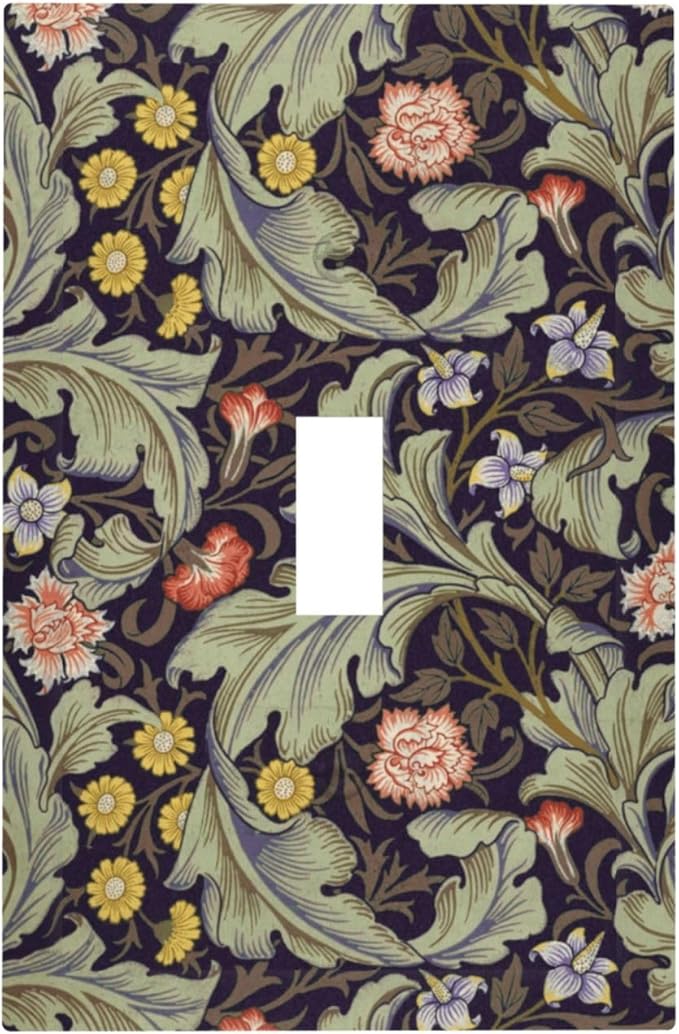 Boho William Morris Floral Green Leaves Flower Decorative Light Switch Cover 1 Gang Single Toggle Device Electrical Faceplate Switchplates Decorator Outlet Wall Plate for Farmhouse Home Decor