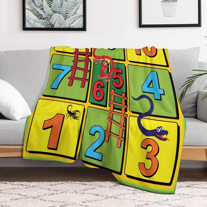60 x 80 Inches Flannel Throw Blanket Snakes and Ladders 10 Steps Board Game Birthday Present for Men Women Winter Holiday Soft Blankets for Bedding Sofa