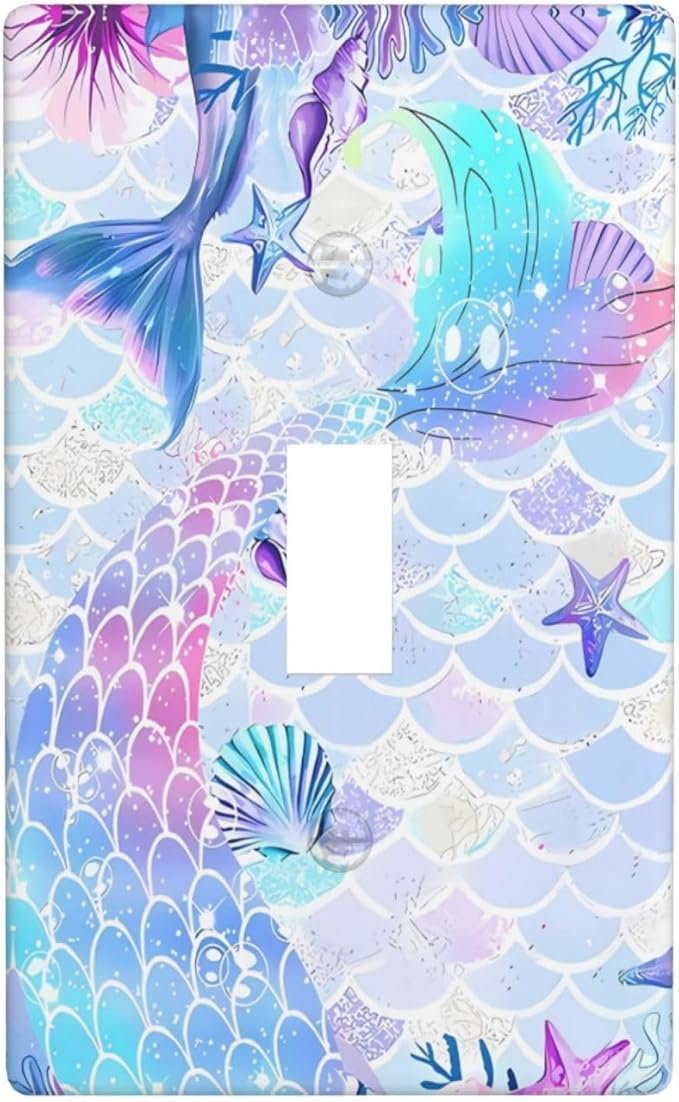 Mermaid Girl Light Switch Cover Plates Decorative 1 Gang Single Toggle Wall Plate Electrical Switchpalte Faceplate for Kid Bedroom Home Bathroom Decor 4.5" x 2.76"