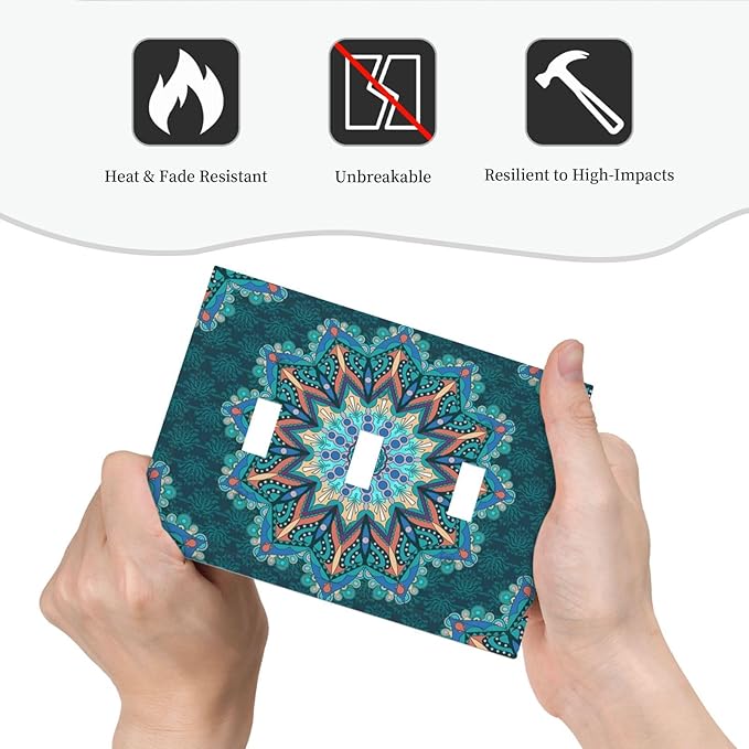 Light Switch Cover Boho Hippie Colorful Mandala 3 Gang Wall Plate Triple Light Switch Plate Toggle Decorative Outlet Covers Electrical Switchplate for Bathroom Home Decor