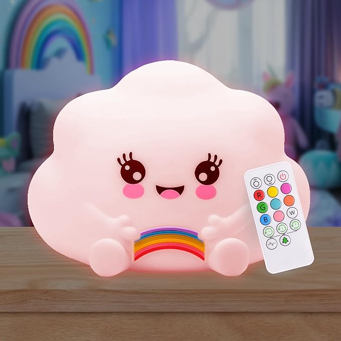 Lumipets Cloud Squishy Night Light for Kids | Soft Silicone Bedside Mood Lamp with Remote & Tap Control | Rechargeable Color Changing Night Light for Boys & Girls | Portable Nightlight with USB Cord