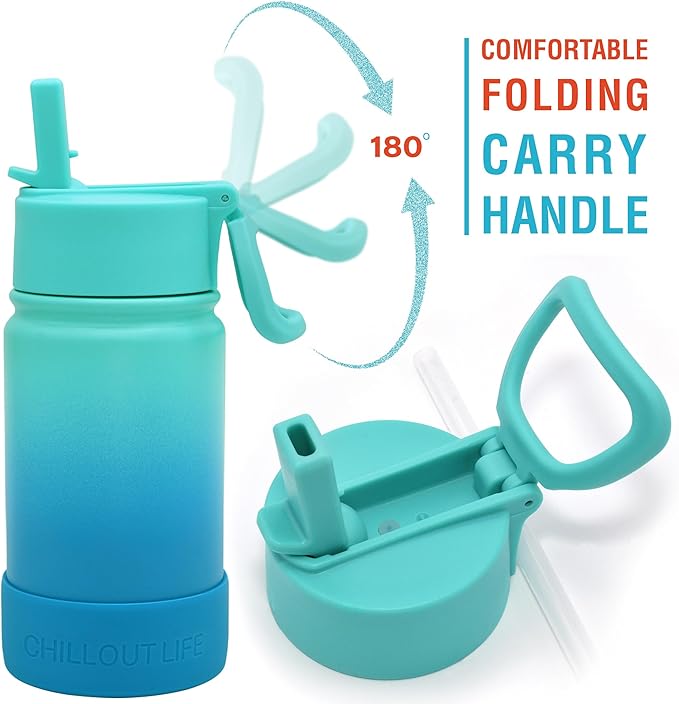 CHILLOUT LIFE 12 oz Kids Insulated Water Bottle for School with Straw Lid Leakproof and Cute Waterproof Stickers, Personalized Stainless Steel Thermos Flask Metal Water Bottle for Girls & Boys