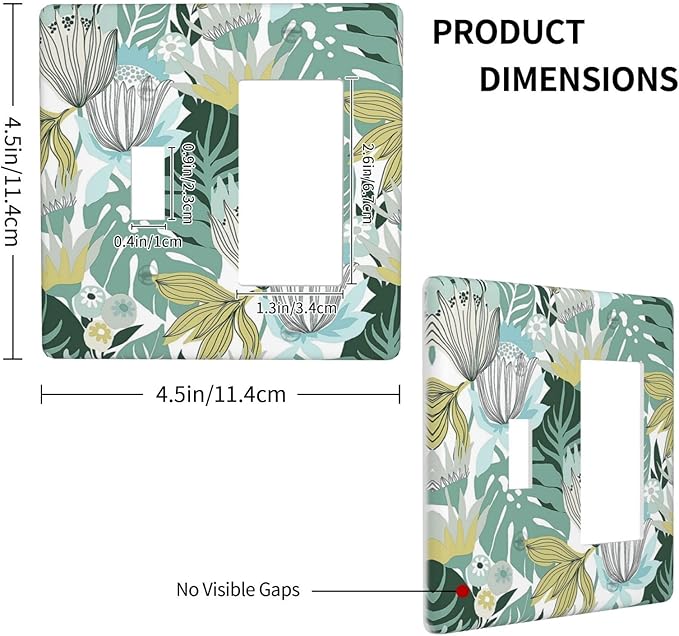 Retro Tropical Leaves 2 Gang Toggle Rocker Combo Wall Plates Decorative GFCI Device Outlet Cover Receptacle Electrical Faceplate Switchplate for Bedroom Bathroom Kitchen Decor
