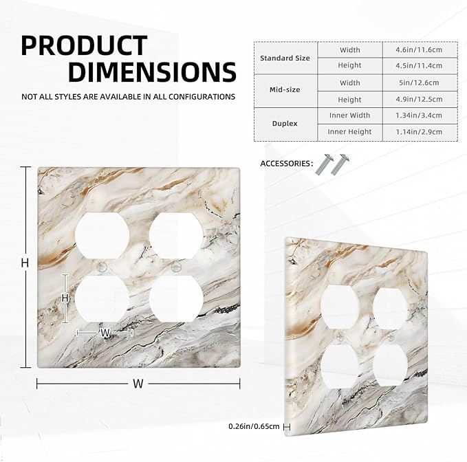 Matte Beige Gold Marble Granite Abstract Print Outlet Covers 2 Gang Double Duplex Decorative Light Switch Covers Electrical Wallplates Socket Faceplate for Bathroom Kitchen Decor