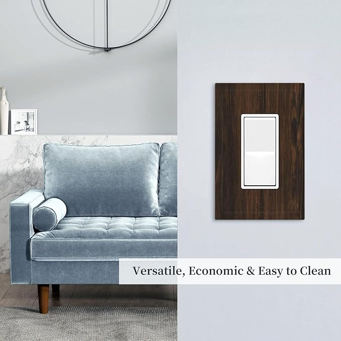 Outlet Covers Dark Brown Wood Grain Rustic Country Single Rocker Light Switch Covers Decorative 1 Gang Gfci Wall Plates Socket Cover Electrical Switch Plate Covers for Farmhouse Home Decor