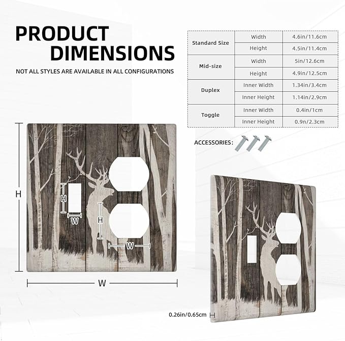 Vintage Wood Forest Deer Wildlife Animal Silhouette Wallplates 1 Toggle 1 Duplex Switch Plate Electrical GFCI Faceplate Decorative Light Switch Covers for Farmhouse Home Decor