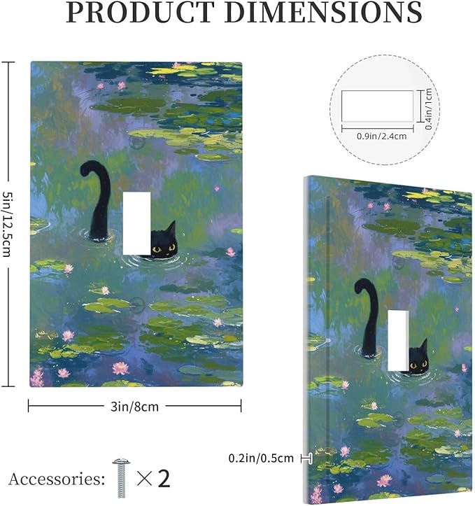 Light Switch Cover Plate Cute Black Cat Water Lily Pond Watercolor 1 Gang Single Toggle Decorative Switch Plates Wall Plates Electrical Faceplate Socket Covers for Kids Room Nursery Decor