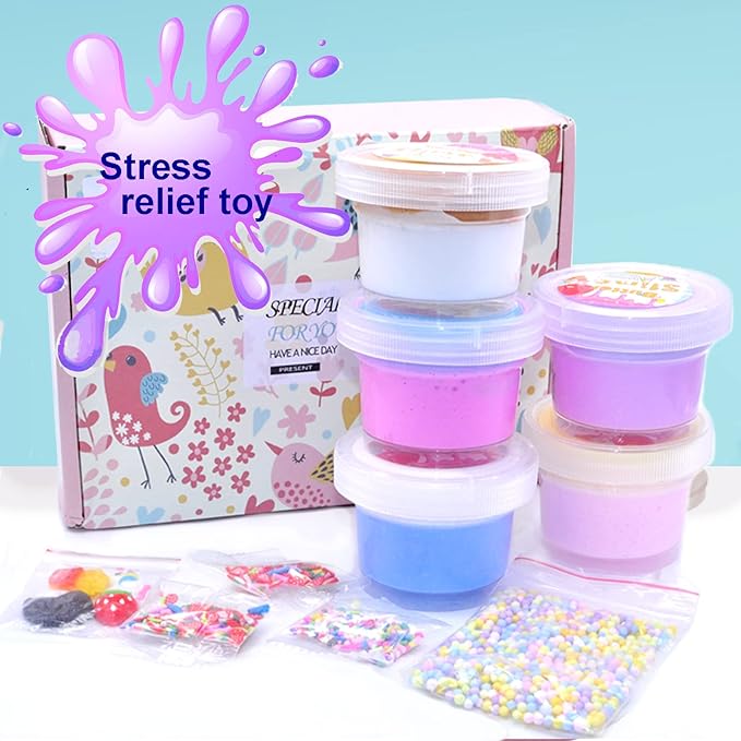 5 Pack Butter Slime,Pink Strawberry, Blue Ice Cream,Two-Toned Colorful Slime,Super Soft and Non-Sticky,Birthday Gifts for Kids,Party Favor for Girls & Boys.
