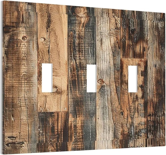 Decorative Switch Plates Rustic Brown Wood Pattern Splice Plank 3 Gang Wall Plate Triple Toggle Light Switch Cover Faceplate Electrical Wall Panels For Farmhouse Cabin Decor